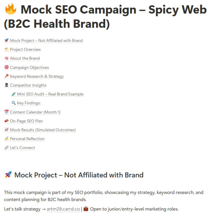 SEO Campaign B2C Mock SEO Campaign for a B2C Health Brand